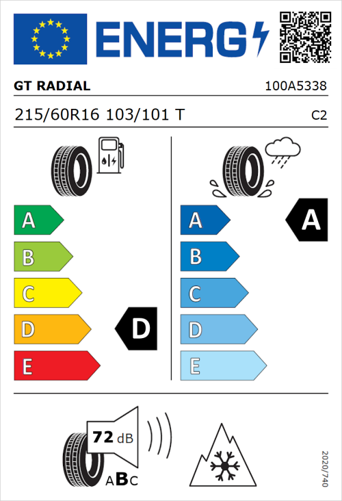 Tyre Label for GT Radial Maxmiler WT3 215/60R16 103/101T